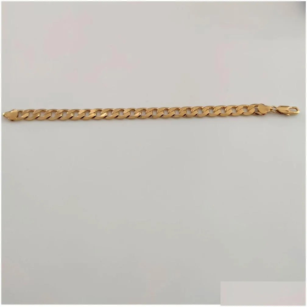 18ct yellow solid gold finish  curb cuban link chain mens bracelet genuine chunky jewellery 8.3inch heavy