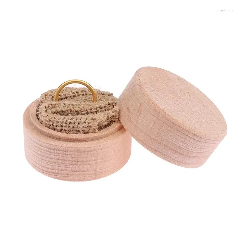 Jewelry Pouches 1Pc Personalized Round Wooden Ring Box Wedding Engagement Dish Storage