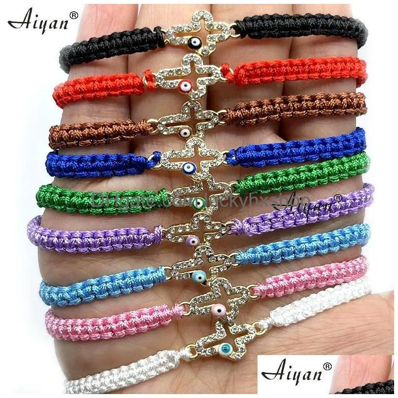 chain 12pieces religions cross with eyes handwoven bracelet for men and women to given as gifts or prayer many colors 230710