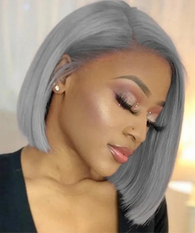 13x4 Lace Front Wigs Preplucked Bob Wig Brazilian Human Hair Lace Frontal Wig green Grey 613 Colored Wigs
