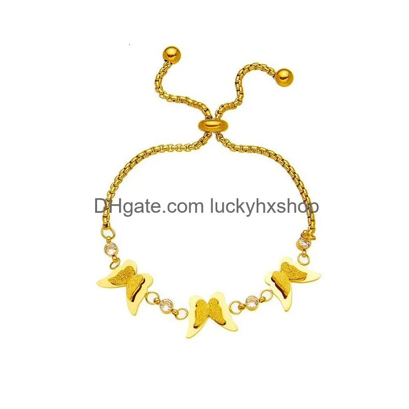 chain dieyuro 316l stainless steel butterfly charm bracelet for women fashion girls gold color zircon wrist jewelry party wedding gift