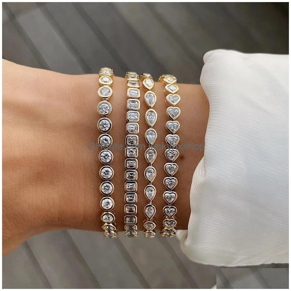 chain 5a cubic zirconia cz tennis bracelet 17cm 19cm bezel setting simple classic women girl jewelry 230508