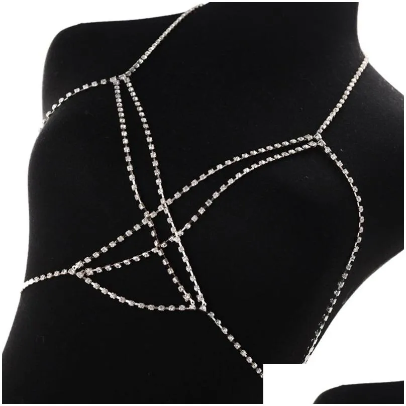 sexy rhinestone body chain for women boho jewelry cross chest shining crystal party wedding decoration accessory