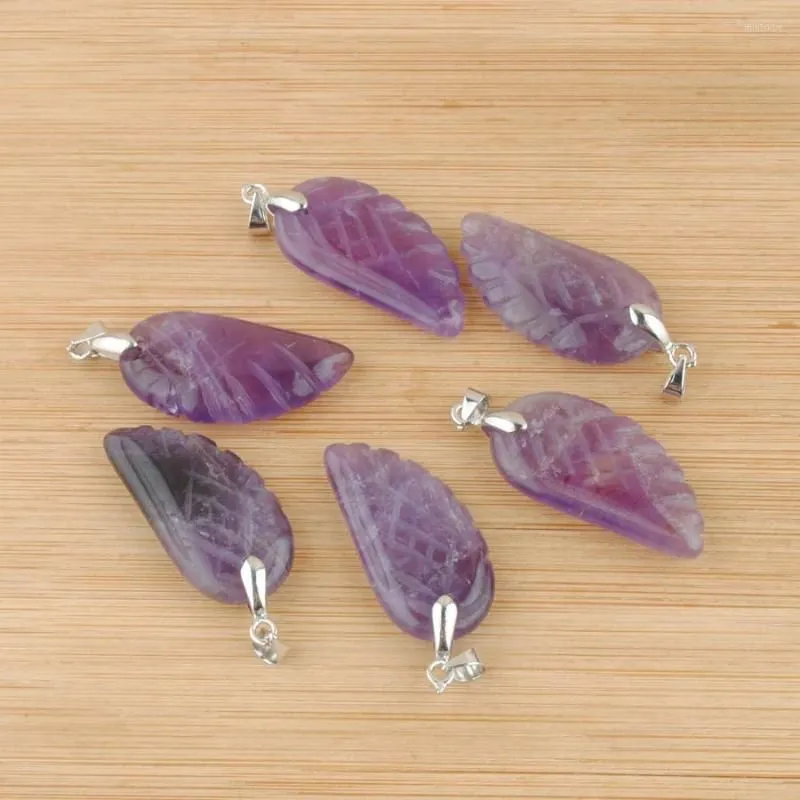 Pendant Necklaces 6Pcs/Lot Natural Amethysts Stone Angel Wing Charm For Purple Crystal Wedding Decoration Jewelry IN3530