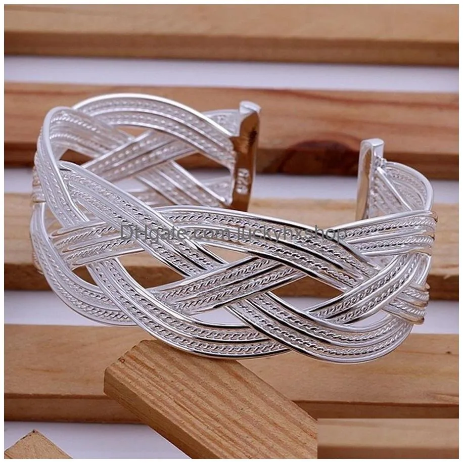 chain wedding women lady 925 sterling silver open bangle fashion jewelry exquisite temperament retro trumpets braided bracelet 230508