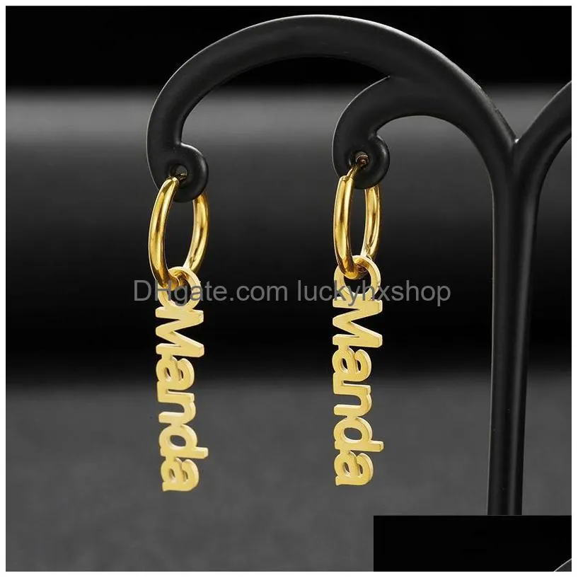 hoop huggie 1 pair customized name earring stainlesss steel gold plated women personalized letters ear buckle earrings jewelry gifts