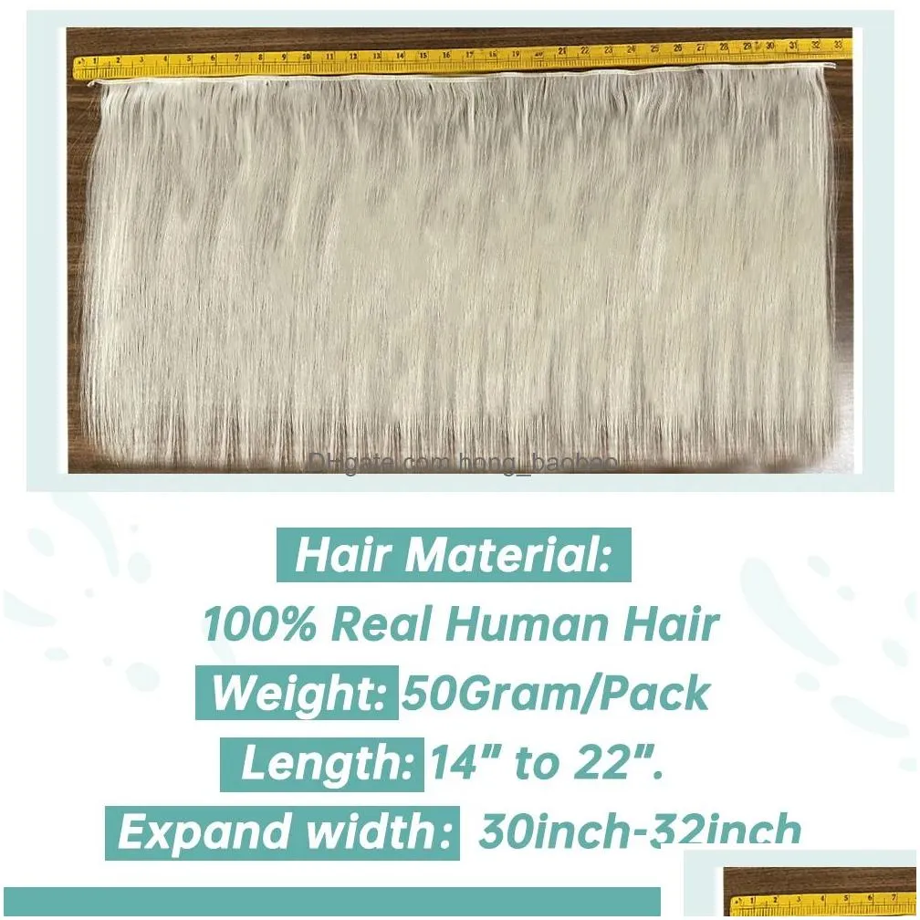 weft vesunny flat silk weft hair extensions virgin human hair sew in weft grey blonde 19a/60 weft straight hair for salon