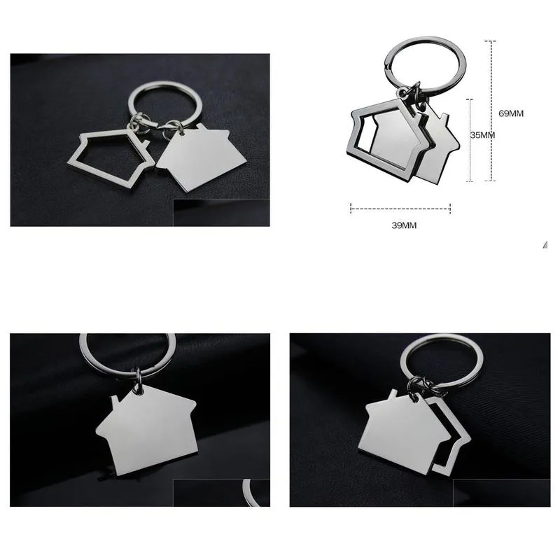 metal house shaped keychains keyrings house design car key chain custom logo gifts for promotion 