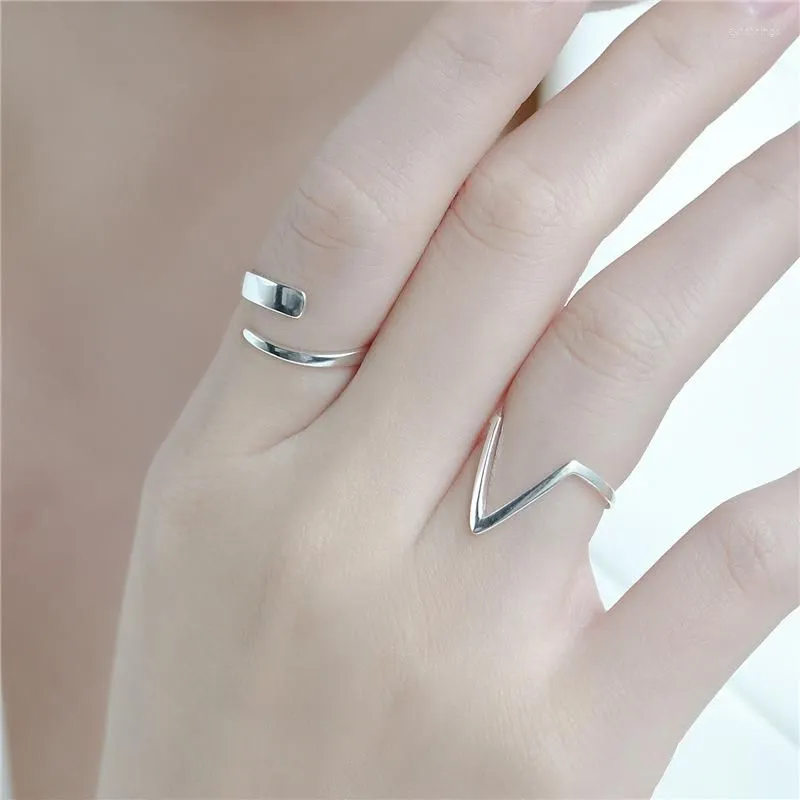 Cluster Rings Original 925 Sterling Silver Letter V Shape Ring For Women Fine Jewelry Minimalist Woman Finger Accessories