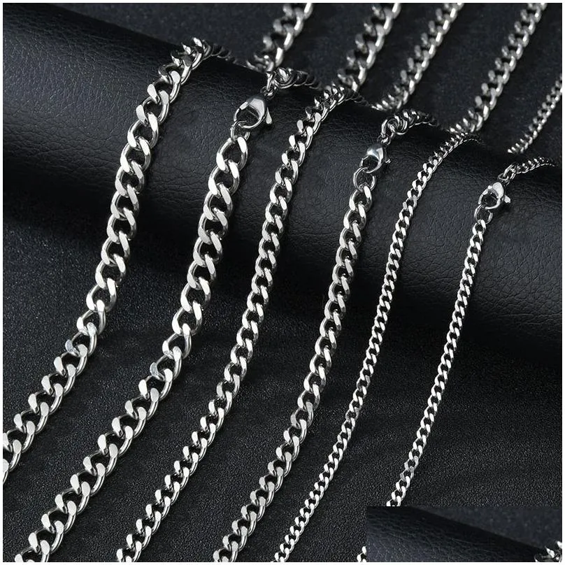 stainless steel cuban link chains necklaces for men women black gold link chain chokers necklace solid metal hip hop jewelry 3mm 5mm