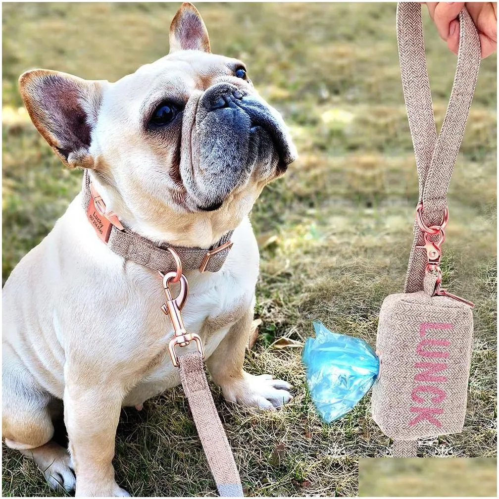 Carrier Personalized Dog Collar Leash Set Custom Pet Poop Bag For Small Medium Large Dogs Outdoor Puppy Garbage Bags Pet Supplies Pug