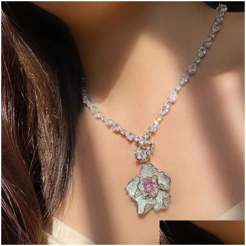 fashion silver color necklaces for women korean shiny zircon chain necklace wedding jewelry