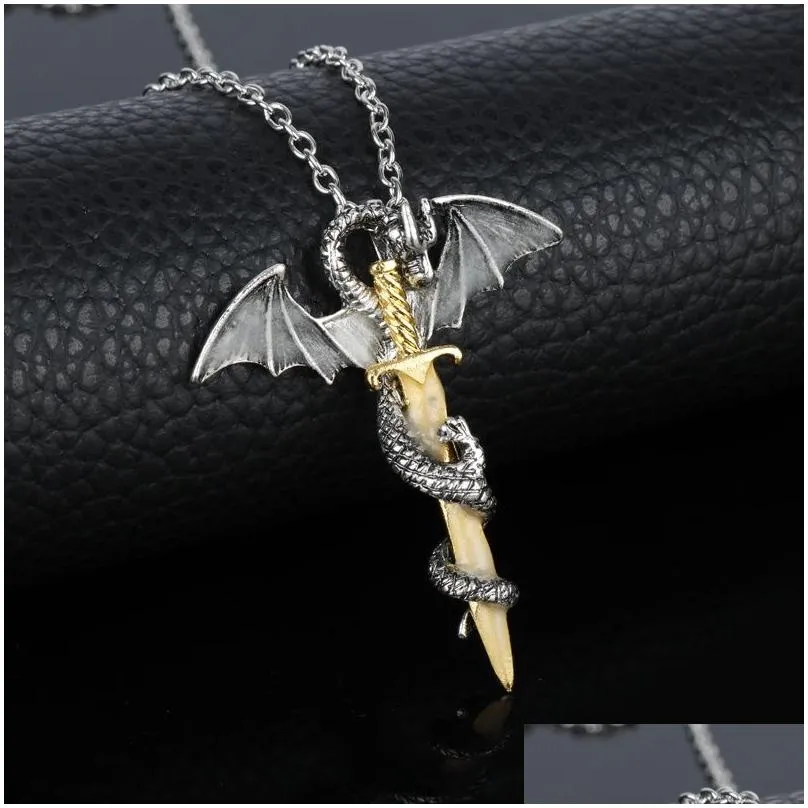 luminous vintage dragon sword pendant necklace titanium steel jewelry glow in the dark