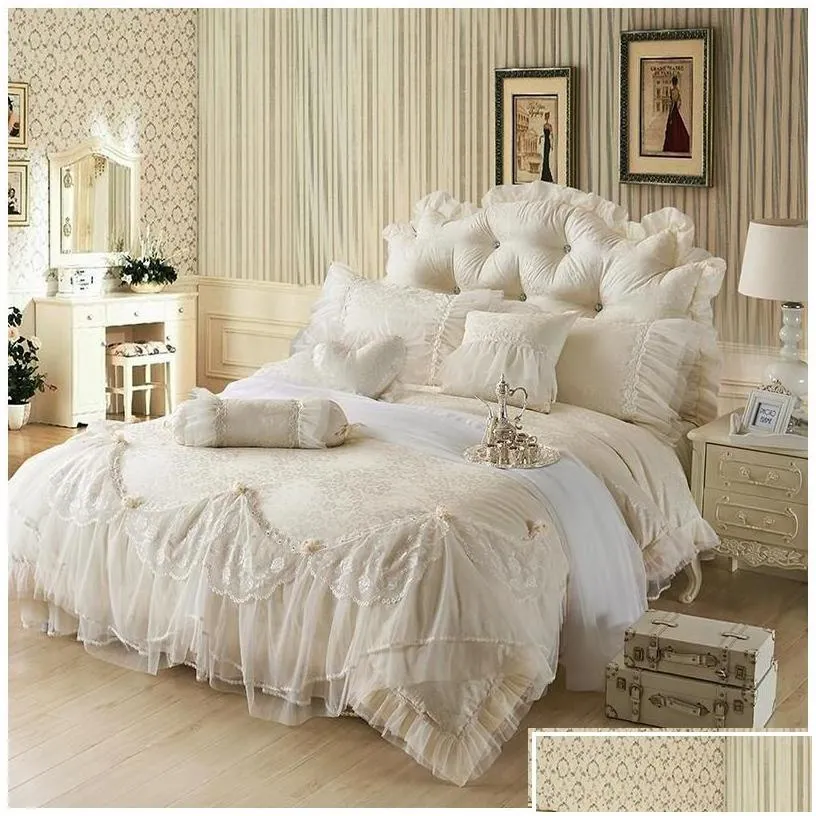 bedding sets cotton jacquard lace princess bed set wedding queen king size bedlinen sheet boho duvet er bedclothes drop delivery hom