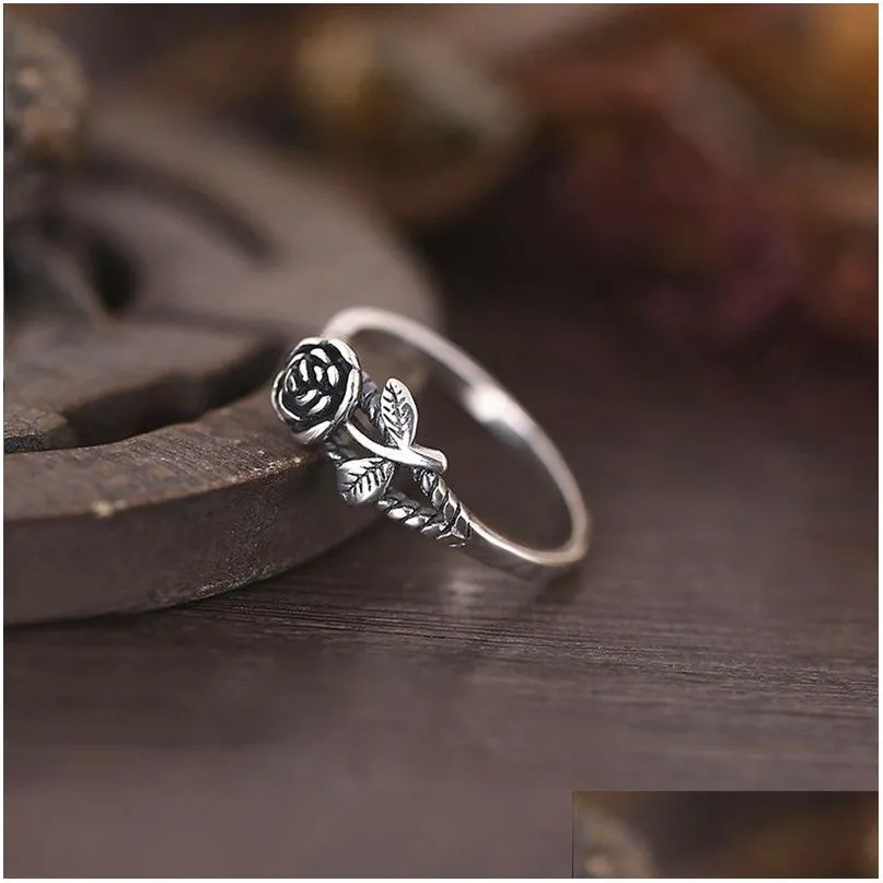 women 925 sterling silver vintage 3d rose ring courtship engagement wedding party jewelry