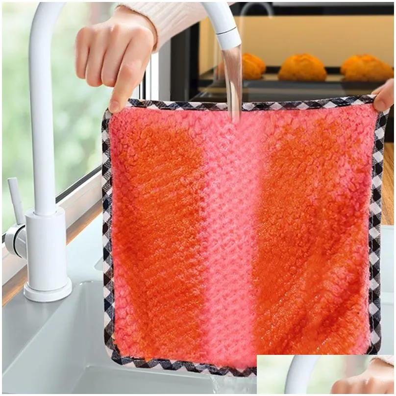 Cleaning Cloths Thickening Kitchen Dish Towels Absorbent Coral Veet Dishcloths Nonstick Oil Fast Drying Washcloths Drop Delivery Hom Otwvo