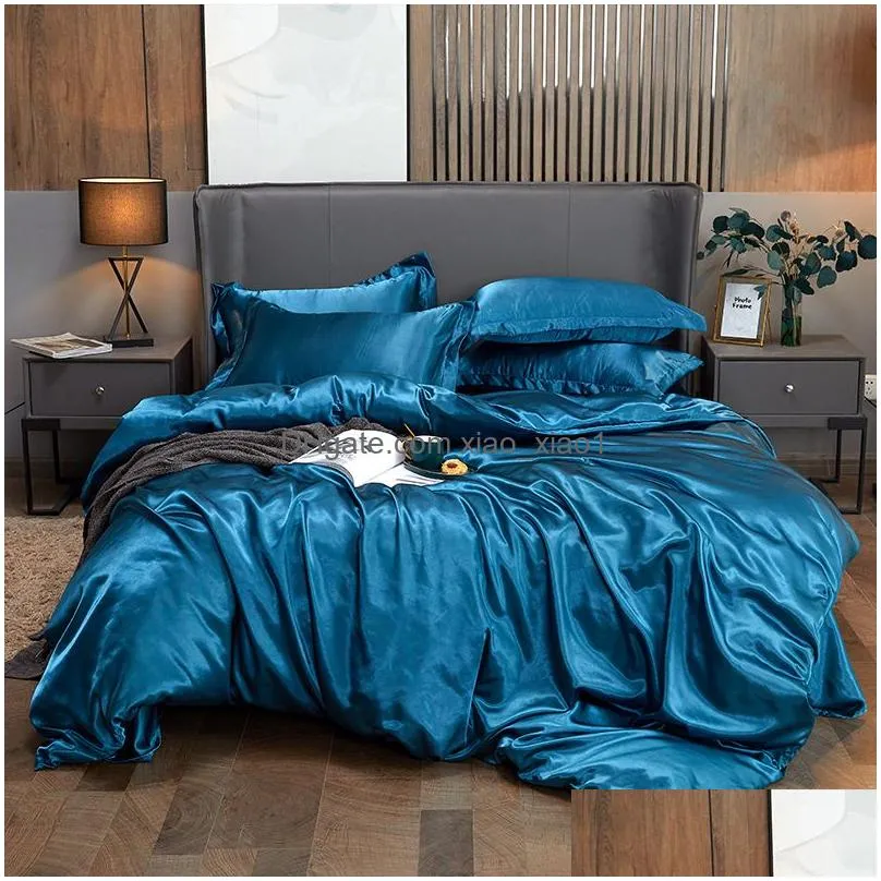 pure color imitation silk bedding bed sheet bed cover and pillowcase 4 sets