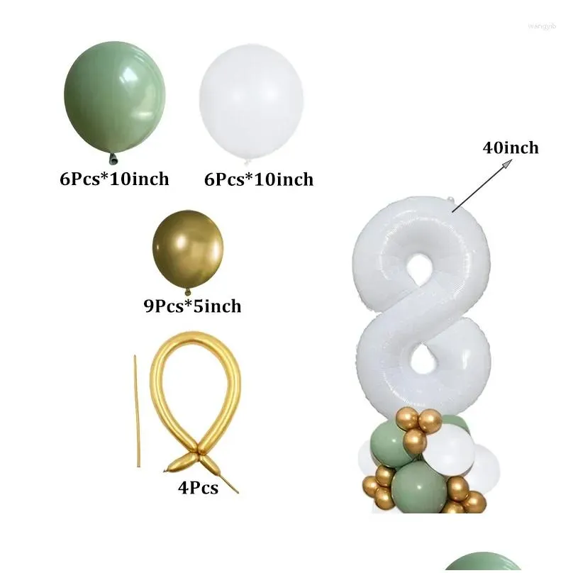 Party Decoration 26PCS Olive Green Balloon Kit With White Number Foil Balls For Kids Birthday Baby Shower DIY Home Supplies