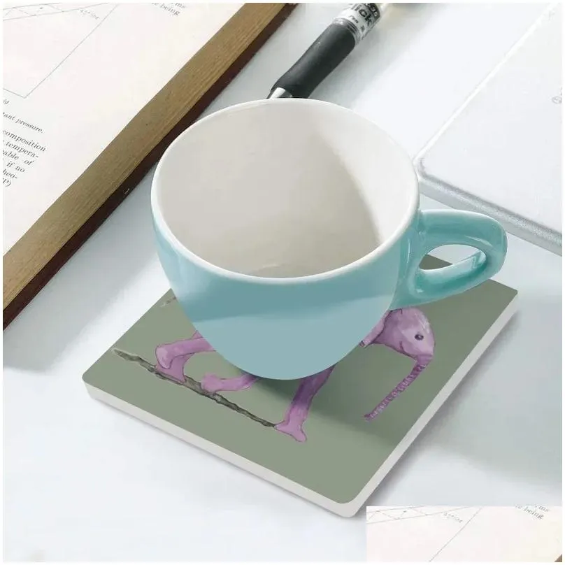 Table Mats Happy Purple Pachyderm Ceramic Coasters (Square) Coffee Tea Cups Animal