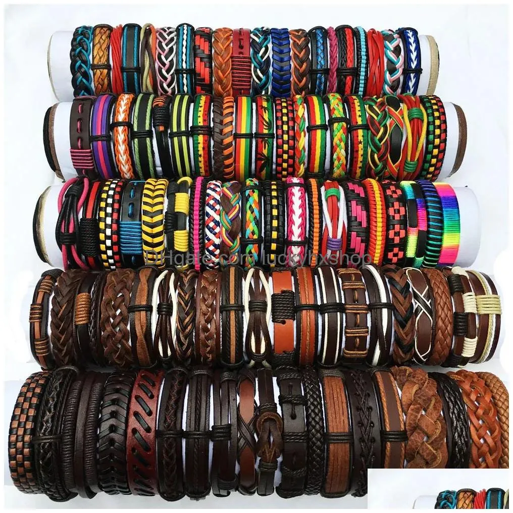 chain 50pcsset wholesale lots bulk random punk mens leather bracelets femme pulseras bileklik couple bracelet men jewelry wp2 230710