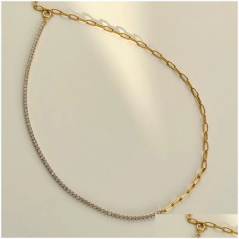 18k gold plated necklace tarnish free stainless steel mixed design paper clip zircon tennis chain jewelry