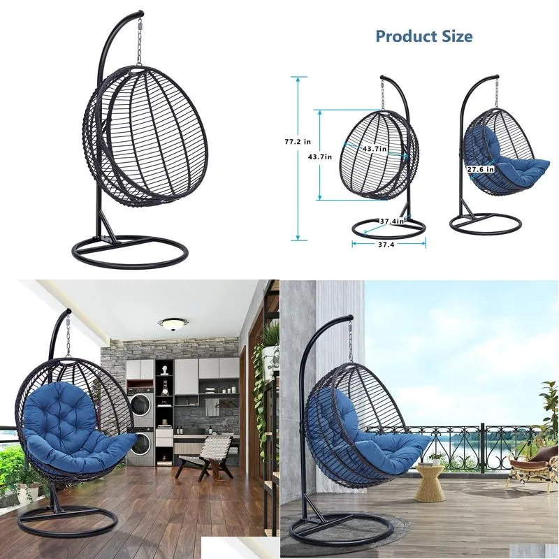 Hammocks Patio Hanging Egg Chair Outdoor Hammock Swing Stand Cushion Seat Drop Delivery Home Garden Furniture Otvjb