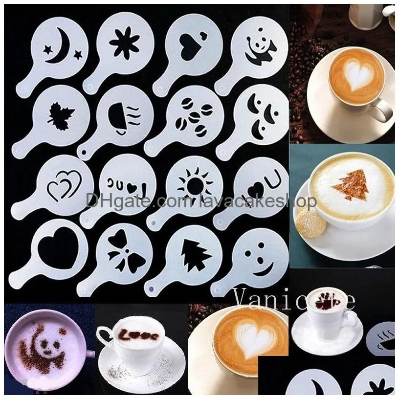 16 pcs/set fancy coffees printing model coffee stencils coffee-drawing cappuccino mold powdered sugar sieve tools t9i002093