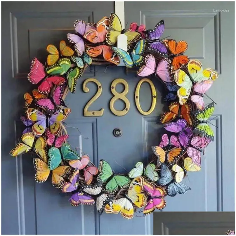 Decorative Flowers Home Decoration Fashion Art Wreath Beautiful Colorful Door Ornament Hanging Butterfly Handmade