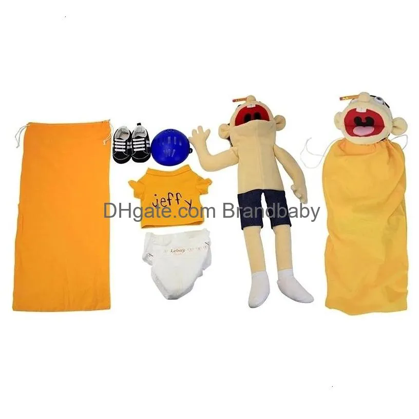 puppets 60cm large jeffy puppet plush hat game toy boy girl cartoon feebee hand puppet plushie doll talk show party props christmas gift