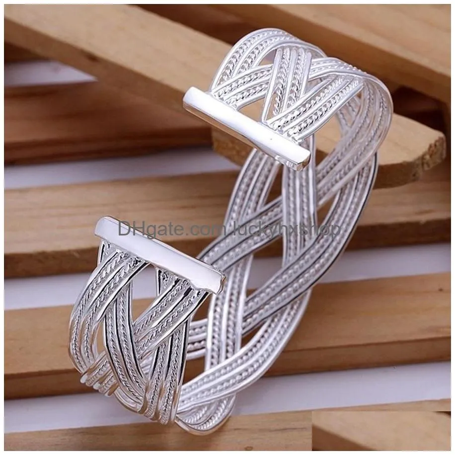 chain wedding women lady 925 sterling silver open bangle fashion jewelry exquisite temperament retro trumpets braided bracelet 230508