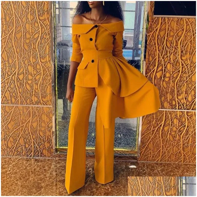 Ethnic Clothing Two Piece Set Women African Tracksuit Summer Sportwear Y Elegant Off The Shouder Top And Pants Suits Outfits Sets Dro Dhrzb