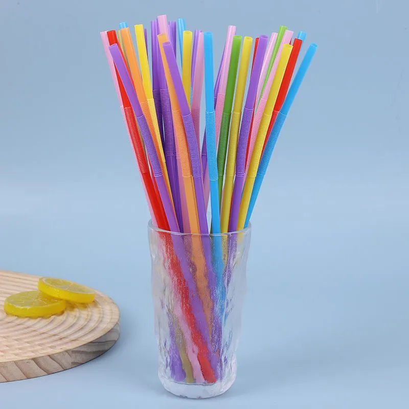 Colorful Disposable Plastic Drinking Straws Wedding Party Bar Drink Accessories Birthday Flexible Drinking Straws 100pcs