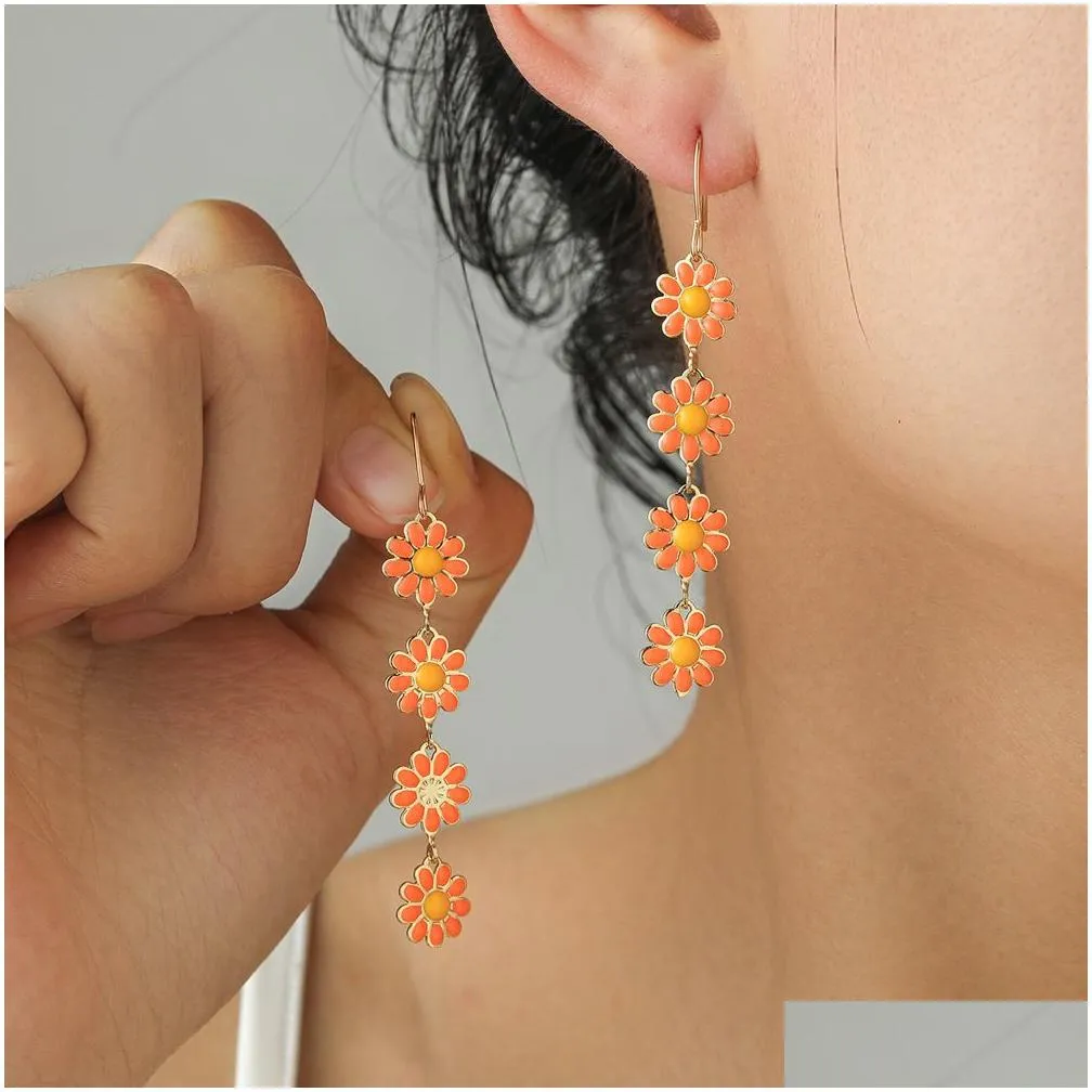 Dangle Chandelier Cute Daisy Flower Earrings For Women Trend Colorf Sweet Sunflower Long Tassel Girls Party Jewelry Gift Drop Deliv Otkjf