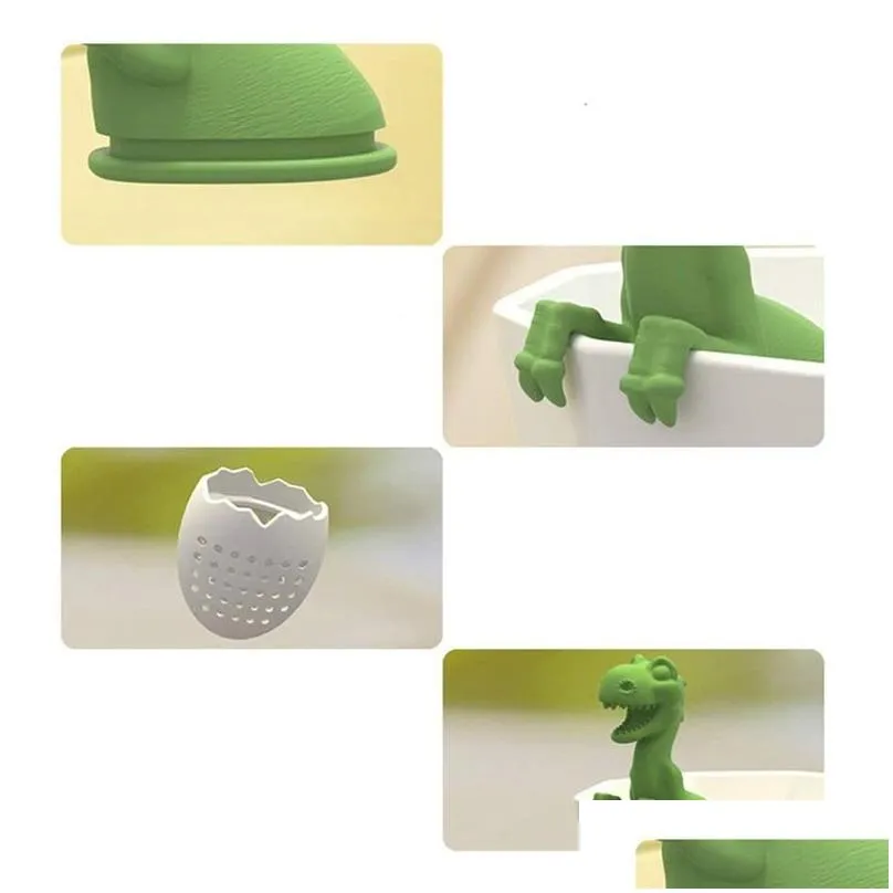  creative dinosaur baby shape tea infuser strainers food grade silicone tyrannosaurus leaf herbal spice filter tea bag accessories 575