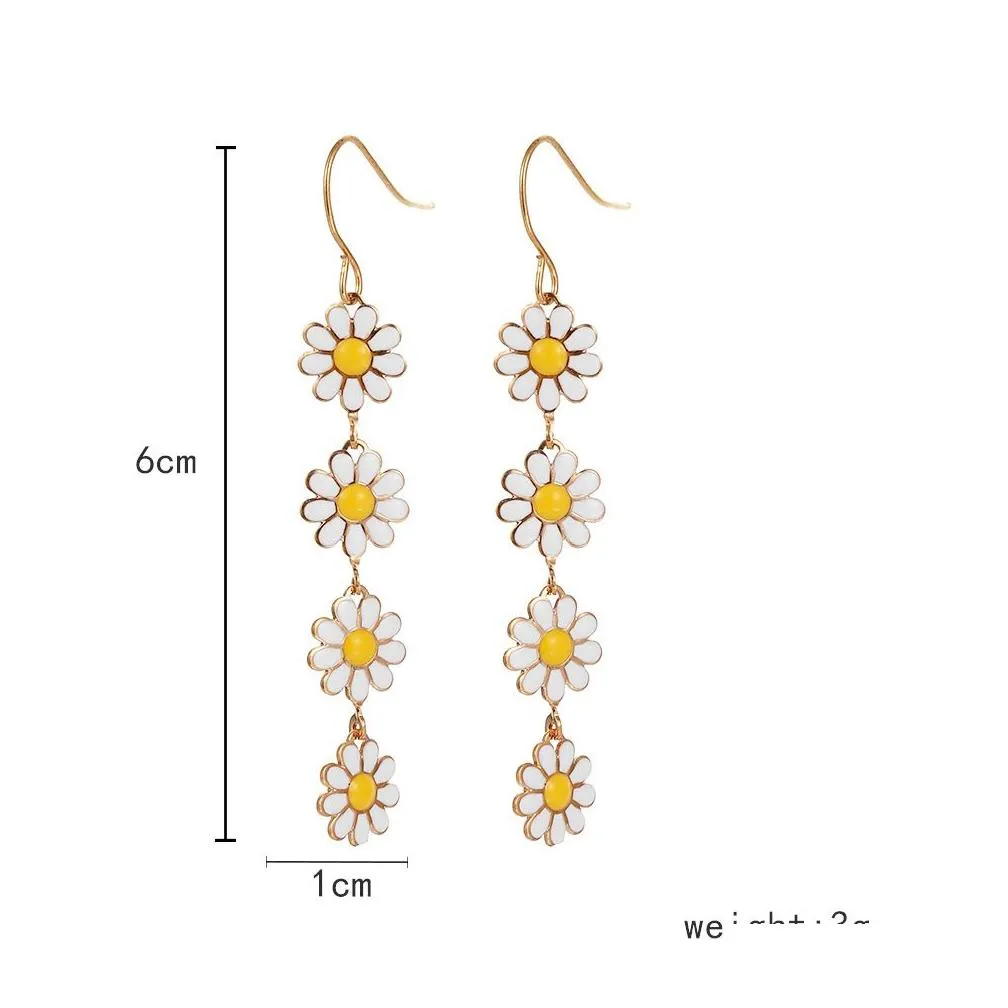 Dangle Chandelier Cute Daisy Flower Earrings For Women Trend Colorf Sweet Sunflower Long Tassel Girls Party Jewelry Gift Drop Deliv Otkjf