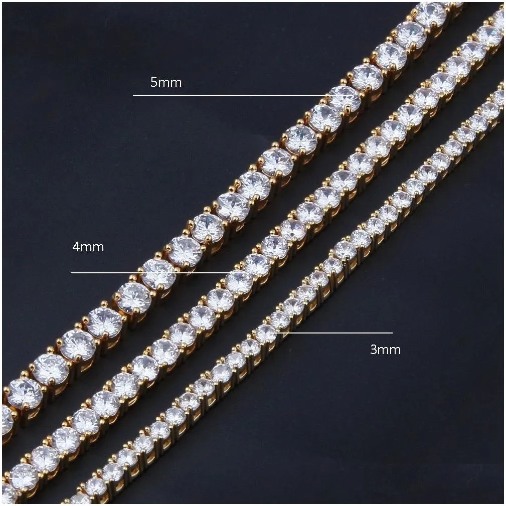 Chains Designer Tennis Chain Titanium Steel Plated Gold Sier Necklace 3-5Mm Width Inlaid 5A Cz Diamond Iced Out Link For Women Men H Otpeg