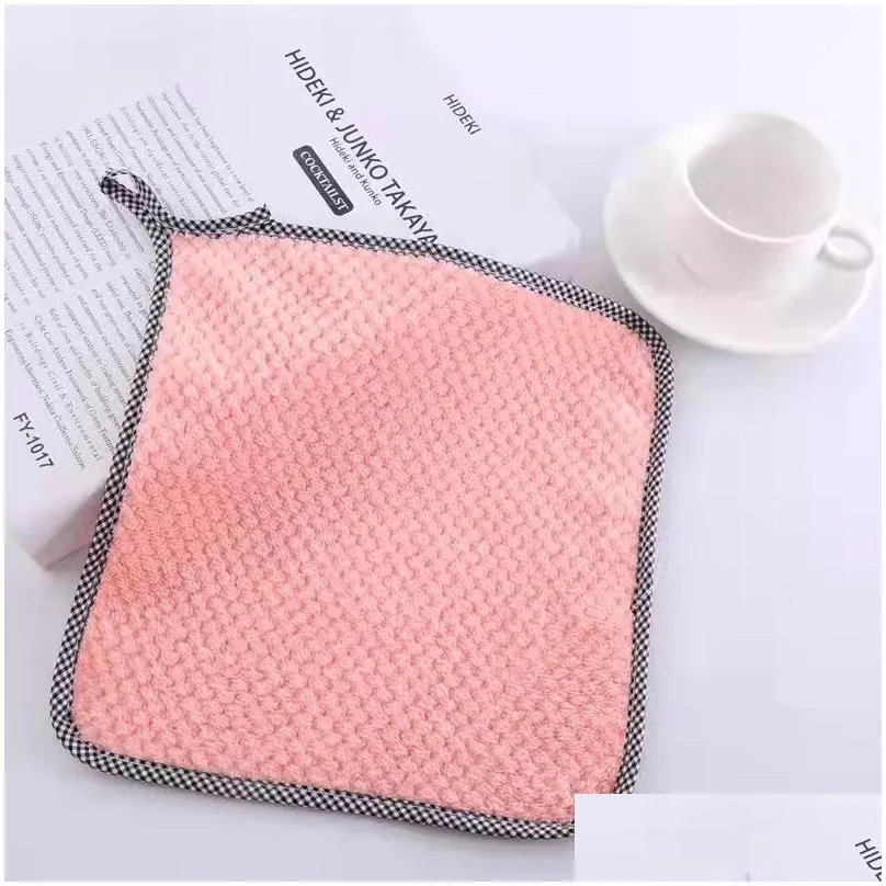 Cleaning Cloths Thickening Kitchen Dish Towels Absorbent Coral Veet Dishcloths Nonstick Oil Fast Drying Washcloths Drop Delivery Hom Otwvo