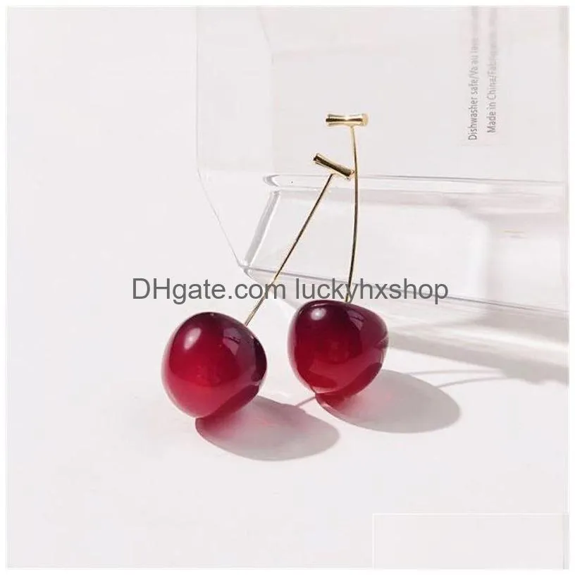 stud cute simulation red cherry earrings sweet resin for women girl student fruit 1pair earring gift 230710