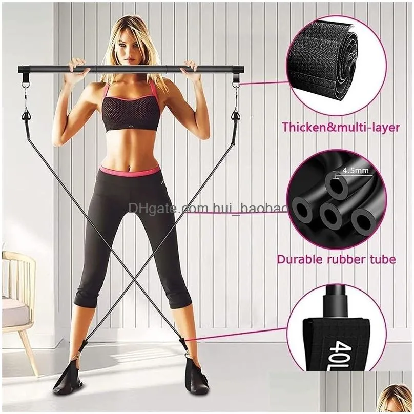 bungee pilates bar kit with resistance bands 3section stackable workout equipment for legs hip waist and arm y240104 drop delivery spo