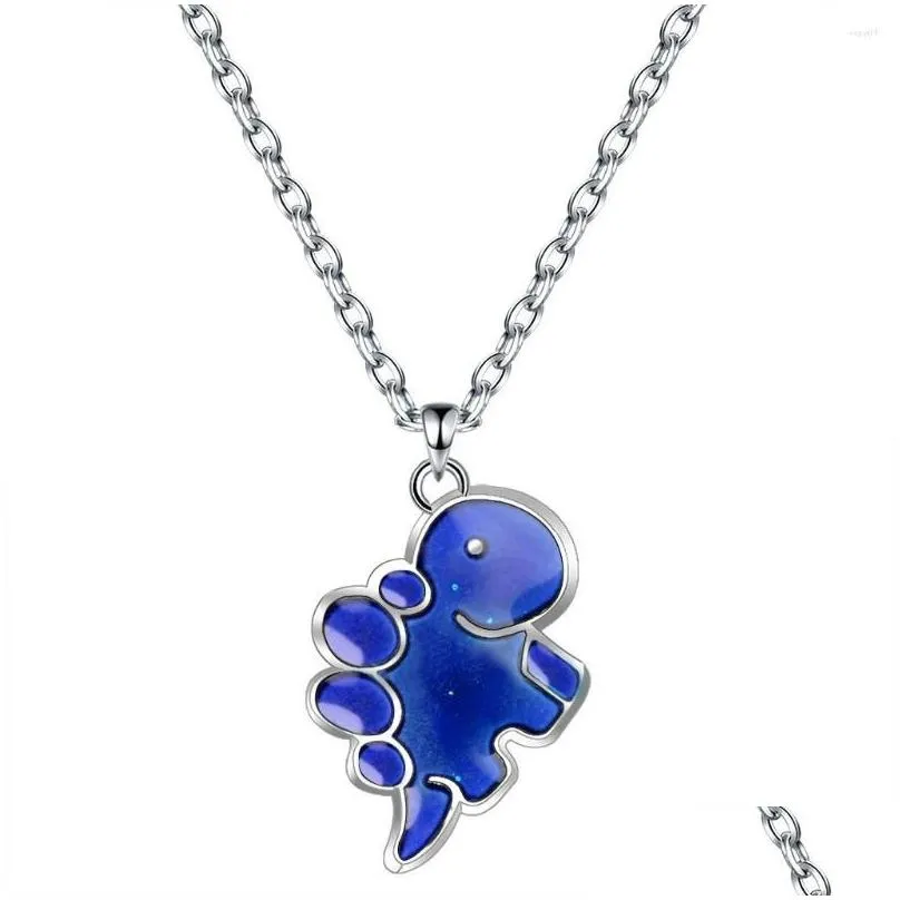 pendant necklaces mood cute cartoon dinosaur temperature control color change necklace women stainless steel chain