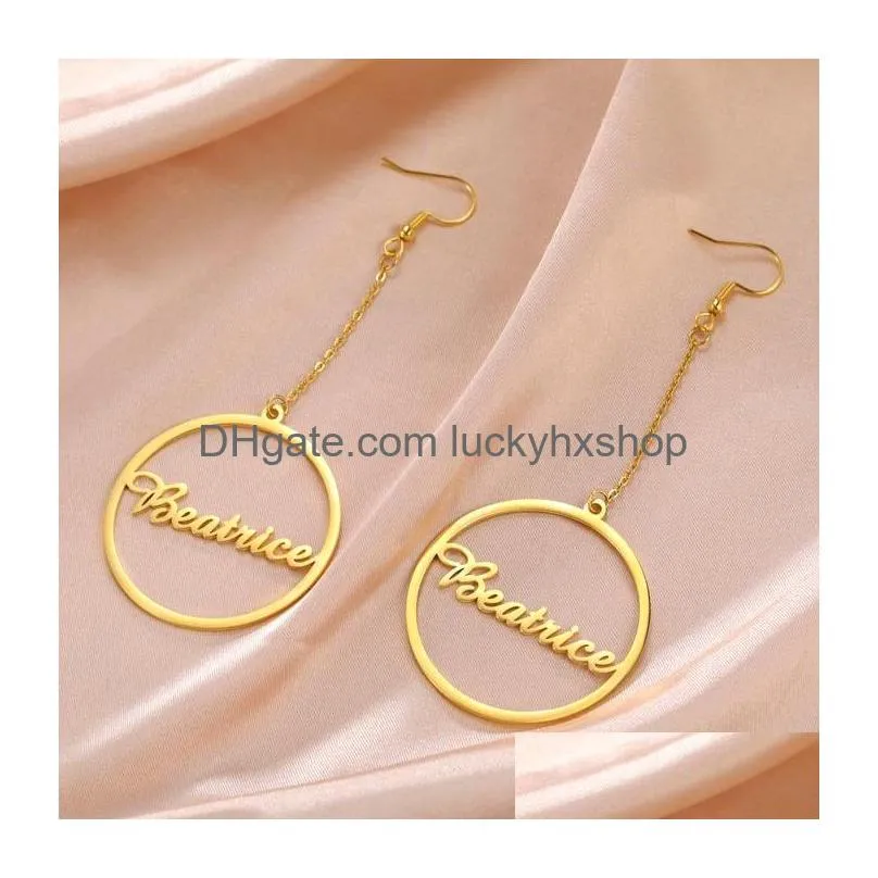 hoop huggie sipuris stainless steel long chain big personalized custom name earrings for women fashion jewelry accessories gift 230710