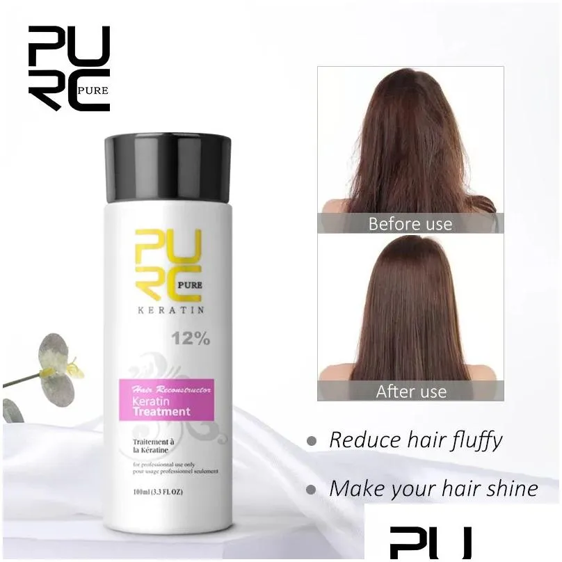 Treatments PURC 2pcs Keratin Treatment 100ml 12% Formalin Repair Damaged Hair Smoothing Soft Straightening Hair Care Treatment