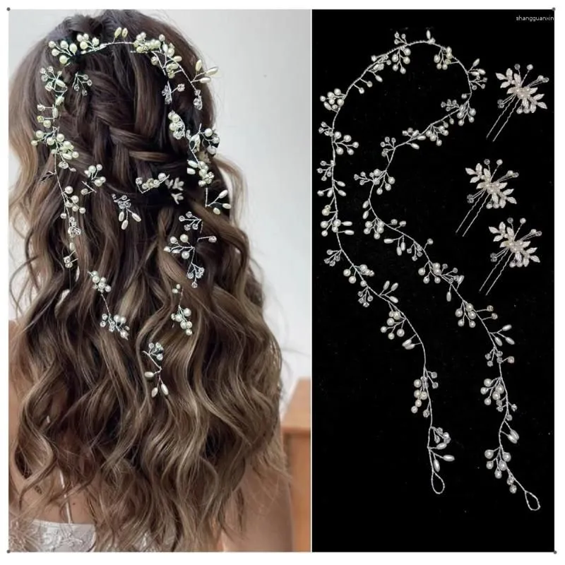 Hair Clips Bride Wedding Headwear Set 1 Meter Soft Chain Headband 3 Hairpins And Pin Hairpin Accessories.