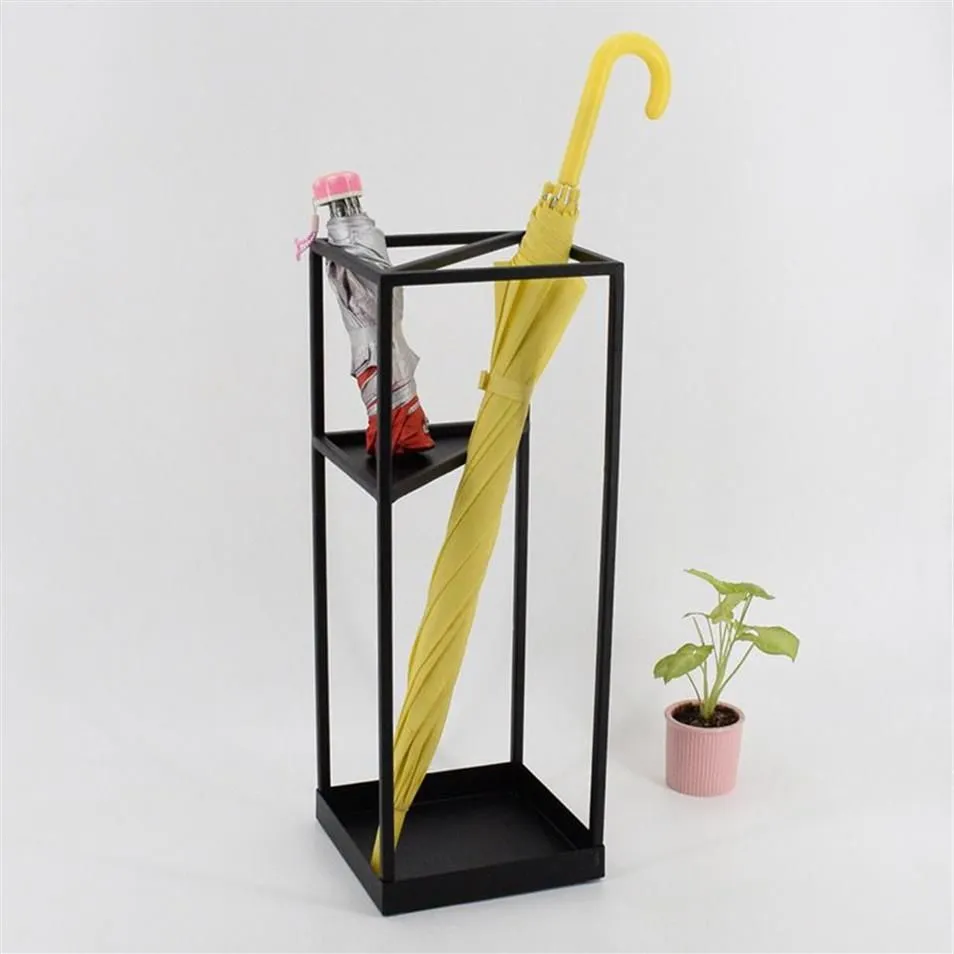 Simple Wind el Umbrella Stand Concise Inn Offices Homes Iron Art Square Umbrella Barrel Lobby Umbrella Storage Rack 20x20x53cm279O