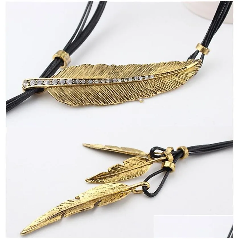 womens fashion stainless steel feather tree leaf pendant necklace multilayer clavicle chain sweater chain jewelry accessories