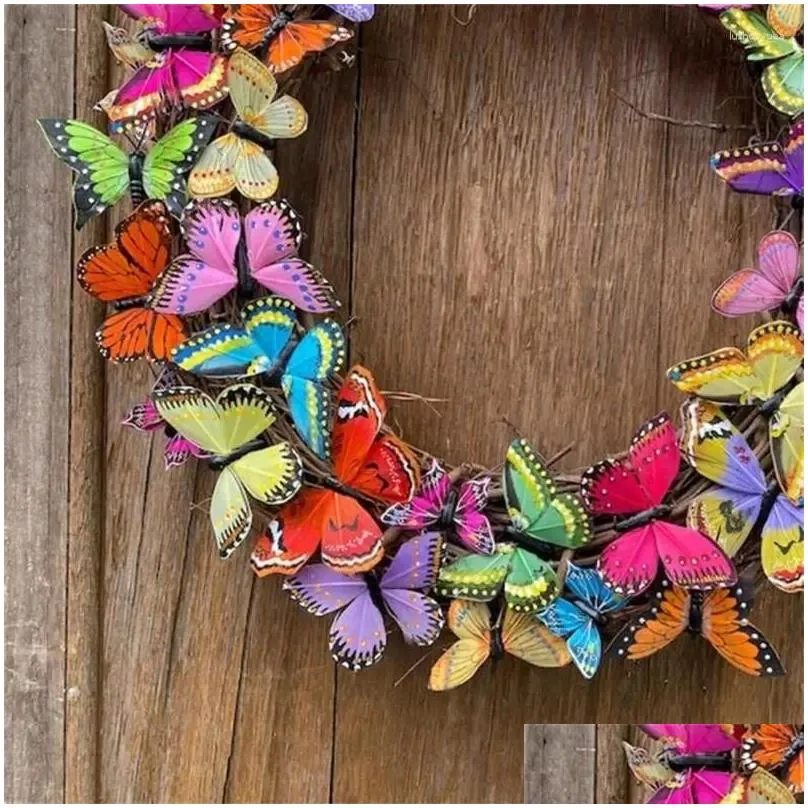 Decorative Flowers Home Decoration Fashion Art Wreath Beautiful Colorful Door Ornament Hanging Butterfly Handmade