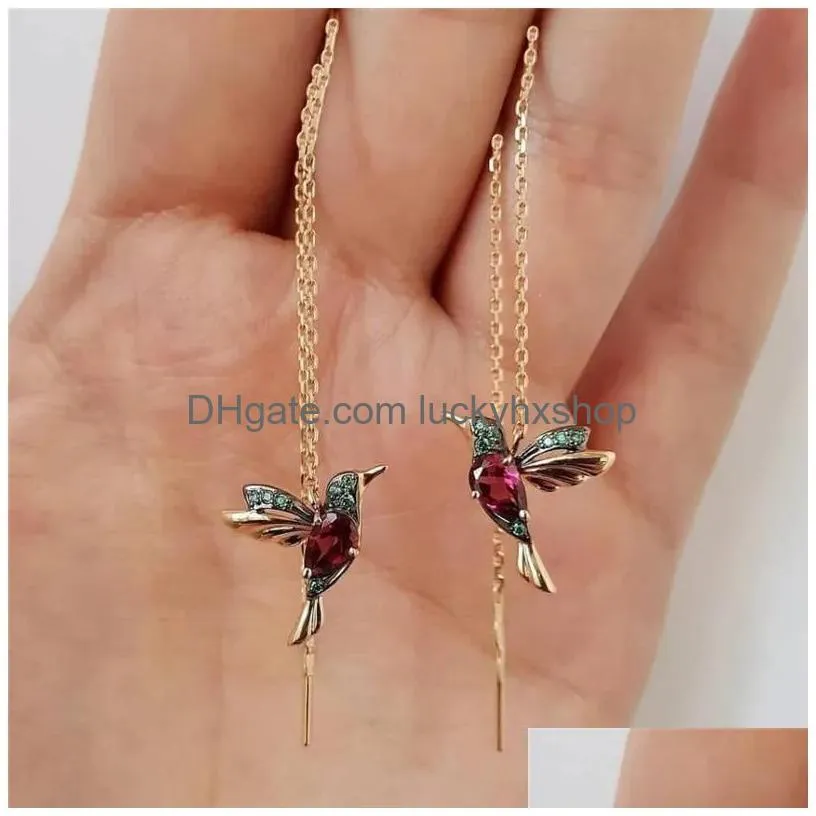 stud ksra fashion long hanging bird earrings for women elegant crystal girl drop tassel earring ladies jewelry 230710