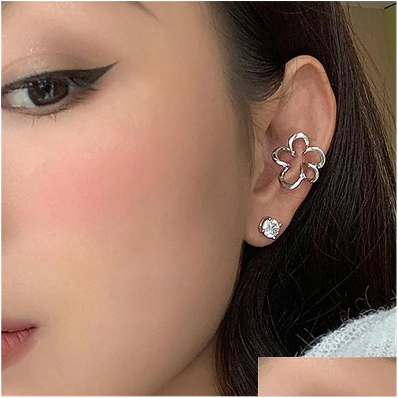 Clip-on & Screw Back Punk Fairy Clip Earrings For Women Goth Irregular Flower Metal Ear Cuffs Unusual Design No Piercing Korean