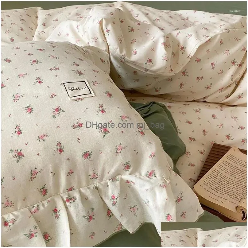 Bedding Sets Small  Home Double Layer Yarn Fragmented Flower Cotton Bed Sheet And Duvet Cover