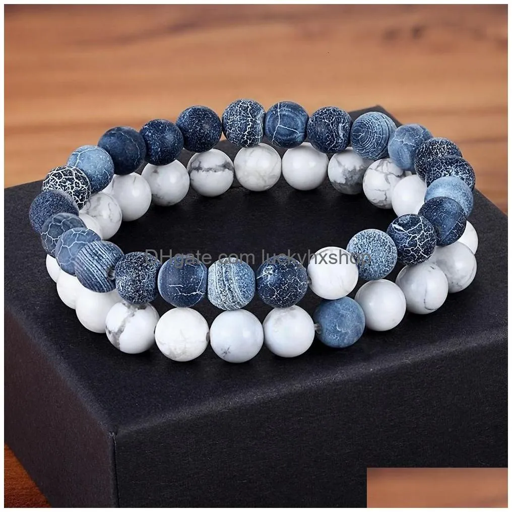 chain xqni 2pcsset style couples distance bracelet natural stone yoga beaded for men women friend gift charm strand jewelry 230710